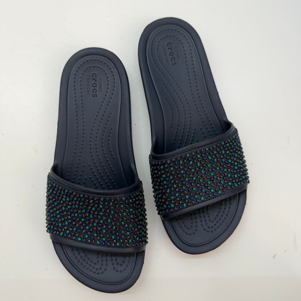 CROCS Blue Rhinestone Slide Sandal 8